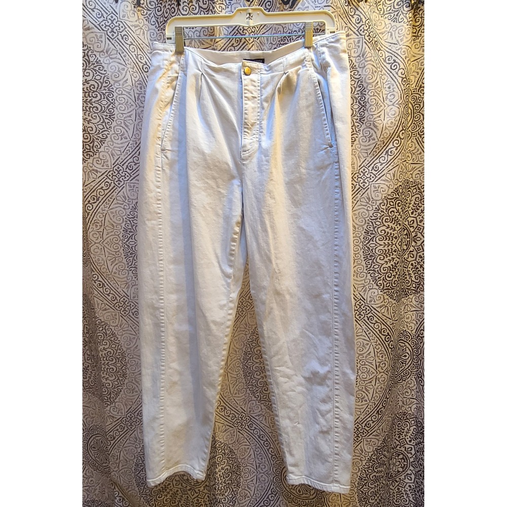 Eileen Fisher Organic Cotton Denim Women 12 White High Rise Tapered Leg Trousers
